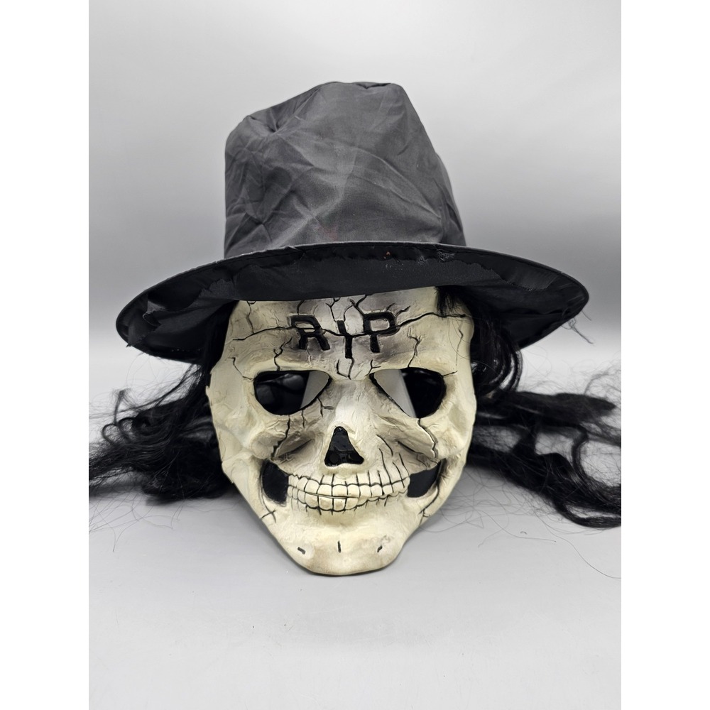 Vintage Fun World Fearsome Faces‎ Top Hat RIP Skull Mask Hat Hair
